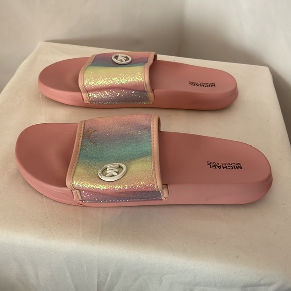 Michael kors slides pink with pastel multi color glitter size 3 - Picture 4 of 7